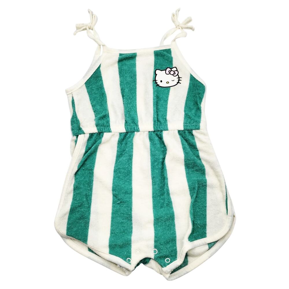 Grayson Mini Hello Kitty Sporty Green & White Striped Romper Toddlers Girls 2T